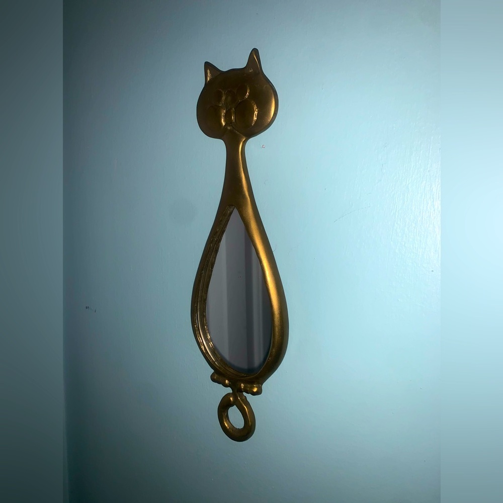 Brass cat mirror
